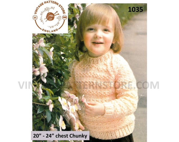 Baby Babies Toddlers chunky knit crew neck cable cabled raglan sweater jumper pdf knitting pattern 20" to 24" chest Instant download 1035