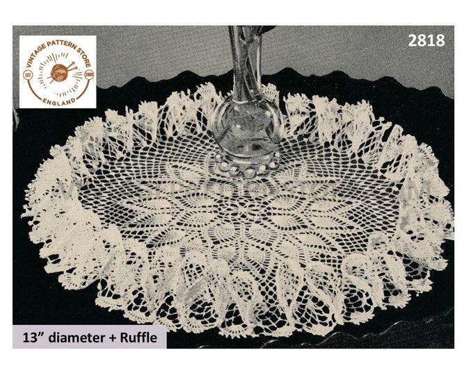 Ruffle edge doily crochet patterns, 40s crochet doily patterns, Pineapple lace doily patterns - 13" diameter - PDF download 2818