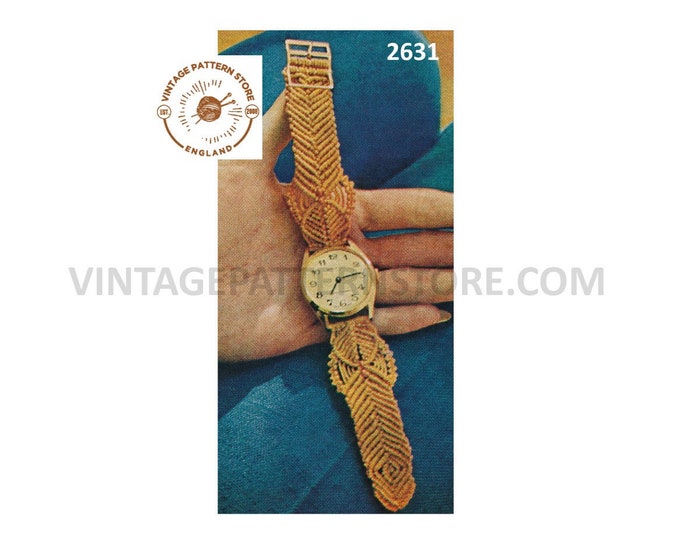 Ladies Womens 70s vintage macrame watch strap pdf macrame pattern Instant PDF download 2631