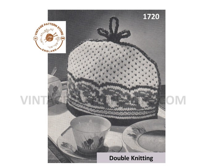40s vintage DK fair isle and loopy loop stitch tea cosy pdf knitting pattern Instant PDF download 1720