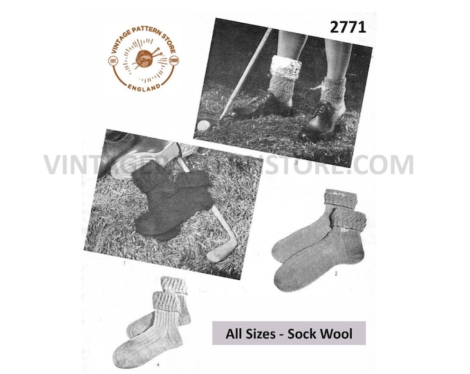 Ladies Womens 30s vintage 2 ply 3 ply and 4 ply tennis golfing and walking sports socks pdf knitting pattern Instant PDF download 2771