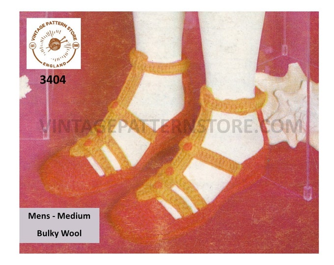 Mens Roman Sandals crochet pattern, Mens 1960s bulky knit Roman sandals crochet pattern - PDF Download 3404