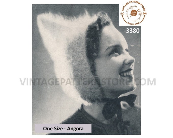 Ladies 40s angora parka hood knitting pattern, Ladies Womens 40s angora parka pixie hood knitting pattern - One Size - PDF Download 3380