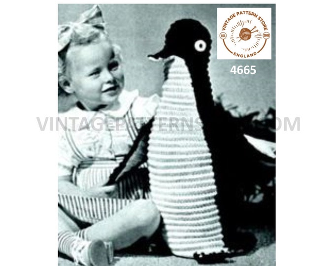 40s vintage retro crochet cuddly toy penguin pdf crochet pattern Instant PDF Download 4665