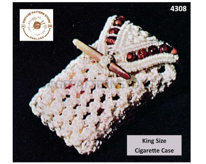 70s vintage easy to make beginners king size macrame cigarette packet case Instant PDF Download 4308