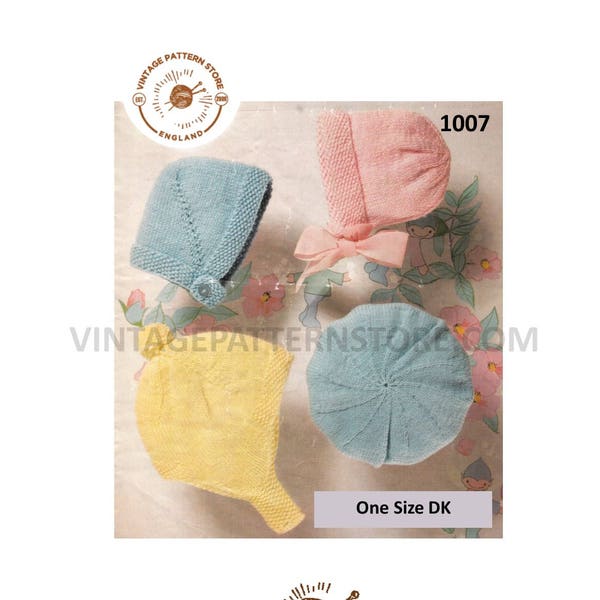 Baby Babies Toddlers Boys Girls quick fun & easy to knit DK bonnet beret and helmet pdf knitting pattern 4 designs Instant PDF Download 1007