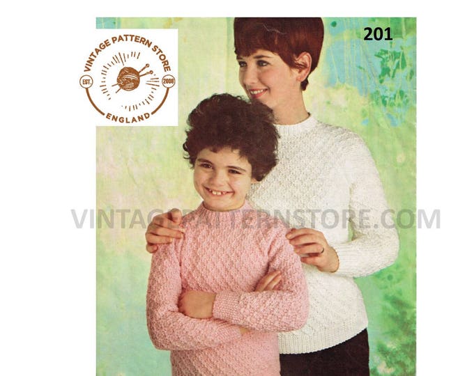 Ladies Womens Girls 80s vintage DK crew neck lattice cable cabled raglan sweater jumper pdf knitting pattern 24" to 38" chest Download 201