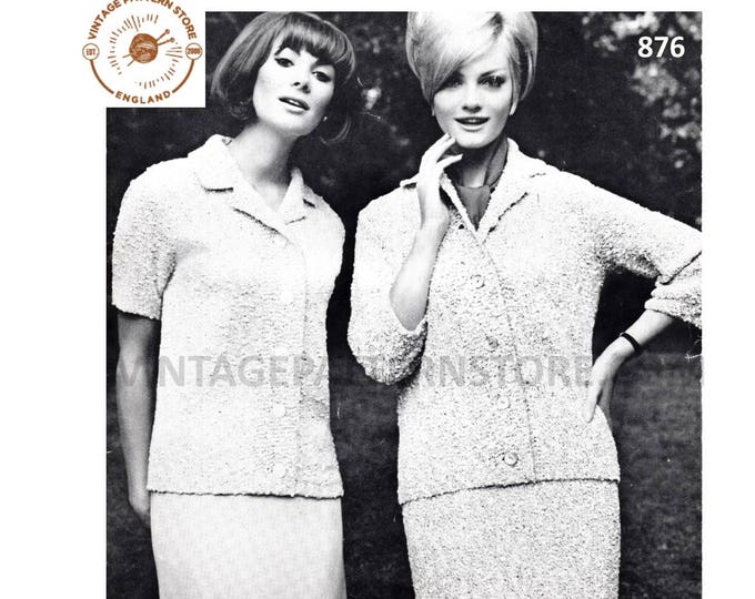 Ladies Womens 60s vintage DK long and short sleeve raglan jacket & skirt suit pdf knitting pattern 34" to 40" chest Instant PDF download 876