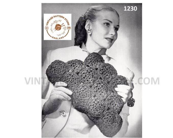 Ladies Womens 30s vintage large triangular evening clutch bag purse pdf crochet pattern Instant PDF download 1230
