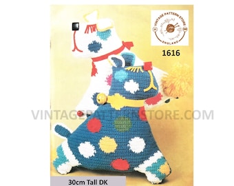 70s Vintage spotty toy dog and weighted door stop pdf crochet pattern 12" Tall Instant PDF Download 1616