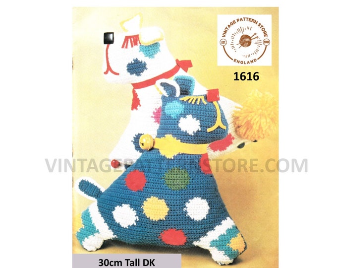 70s Vintage spotty toy dog and weighted door stop pdf crochet pattern 12" Tall Instant PDF Download 1616