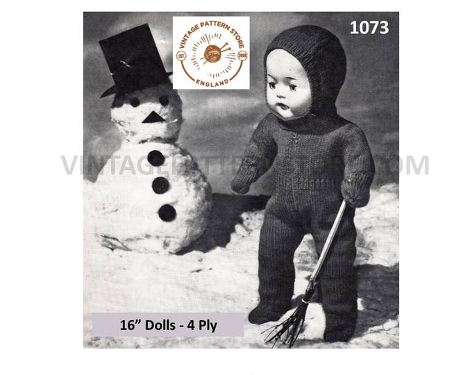 50s vintage 16" 4 ply dolls clothes ski suit winter set pdf knitting pattern Instant PDF download 1073