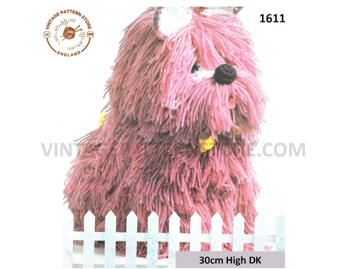70s vintage DK shaggy cuddly toy dog old English sheepdog pdf crochet pattern 12" Tall Instant PDF Download 1611