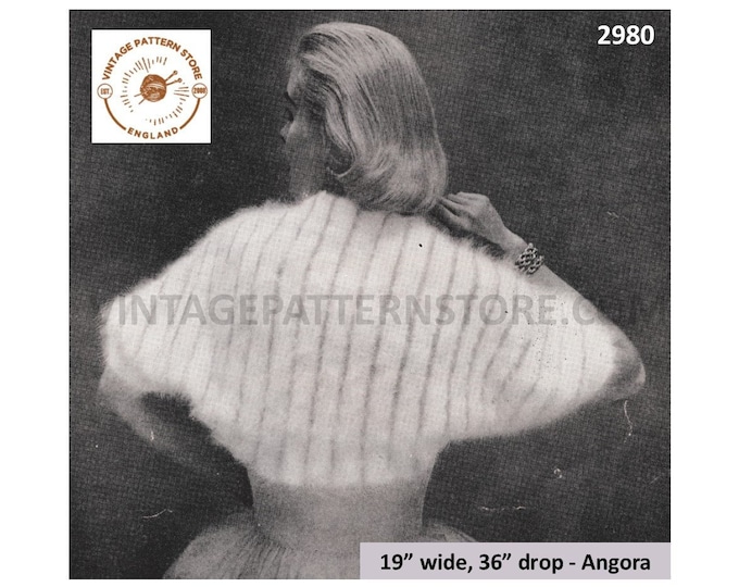 Ladies Womens 50s vintage vertical striped angora bolero evening jacket shrug wrap pdf knitting pattern Medium size Instant download 2980
