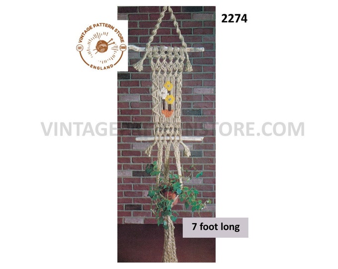 70s vintage easy to make macrame plant hanger pdf macrame pattern, 70s vintage retro indoor garden gardening 7 foot long PDF download 2274