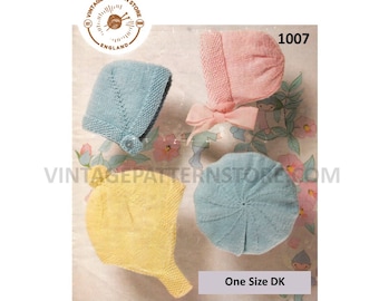 Baby Babies Toddlers Boys Girls quick fun & easy to knit DK bonnet beret and helmet pdf knitting pattern 4 designs Instant PDF Download 1007