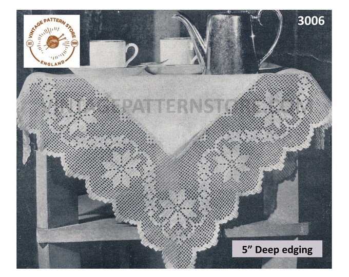 50s vintage lacy floral lace table cloth edging pdf crochet pattern 5" deep various lengths Instant PDF Download 3006