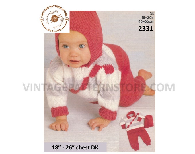 Baby Babies Boys Girls 90s DK collared colour blocked sweater jumper hoodie and trousers pdf knitting pattern 18" to 26" chest Download 2331