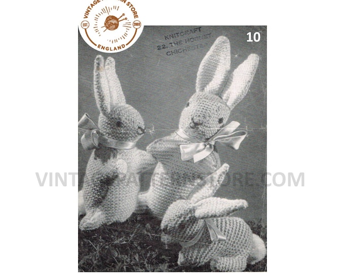 30s vintage retro DK cuddly toy rabbit & baby pdf knitting pattern 5" 8.5" and 10.5" Instant PDF download 10