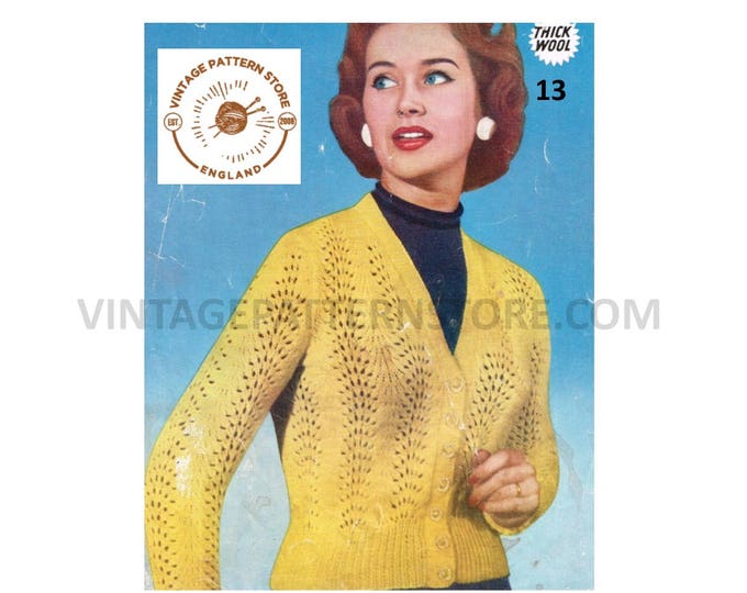 Ladies Womens 60s vintage V neck chunky knit lacy lace raglan cardigan pdf knitting pattern 36" chest Instant PDF Download 13