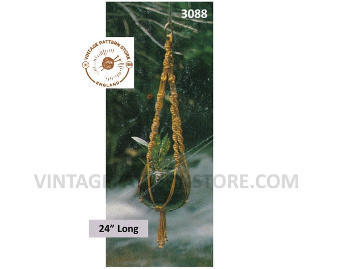 70s vintage beginners easy to make macrame plant hanger pdf macrame pattern 24" long Instant PDF download 3088