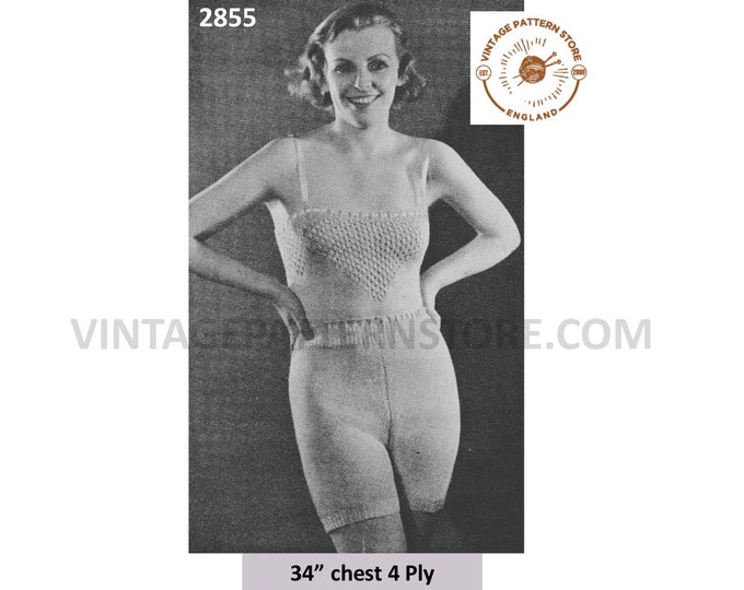Ladies 30s camisole knitting pattern, Ladies Womens 30s hug me tight bloomers camisole underwear pattern - 26" - 34" chest PDF download 2855