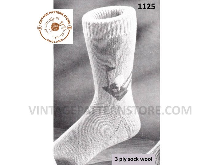 Mens Mans 50s vintage golf golfing motif embroidered socks pdf knitting pattern adjustable sizes Instant PDF download 1125