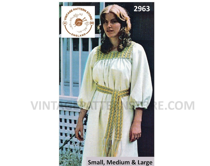 70s vintage macrame dress yoke and wraparound tie off sash belt pdf macrame pattern Instant PDF download 2963