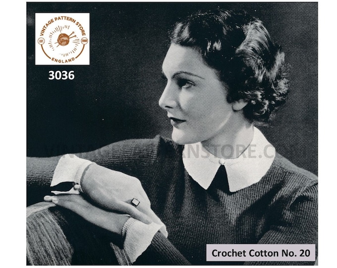 Ladies Womens 30s vintage plain and simple easy to knit cuffs & collar pdf knitting pattern Instant PDF download 3036