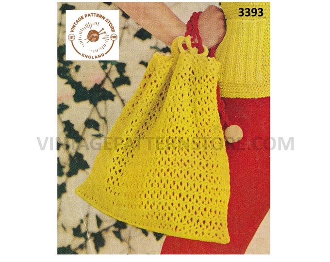 Ladies Womens 50s vintage drawstring carry all net shopping bag tote pdf crochet pattern One Size Instant PDF download 3393