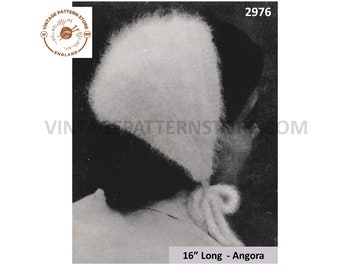 Ladies Womens 50s vintage angora head band hat cap pdf knitting pattern 16" Long Instant PDF download 2976