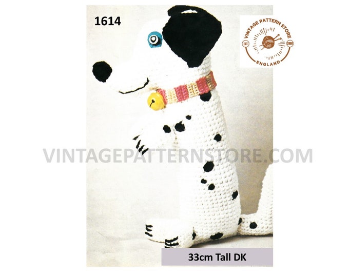 70s Vintage DK cuddly toy dog dalmation pdf crochet pattern 13" Tall Instant PDF Download 1614