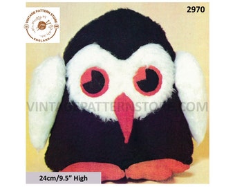 80s vintage retro cuddly toy owl owlet pdf sewing pattern 9.9" high Instant PDF download 2970