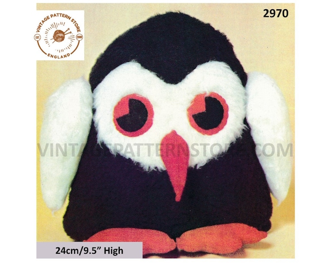 80s vintage retro cuddly toy owl owlet pdf sewing pattern 9.9" high Instant PDF download 2970