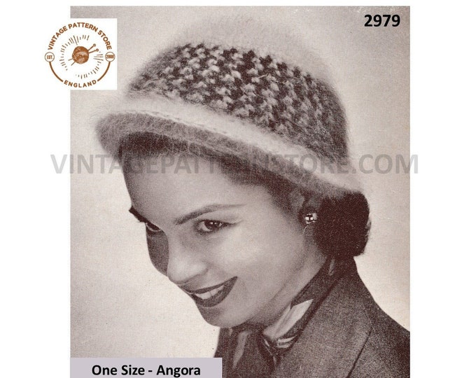 Ladies Womens 50s vintage angora cloche hat pdf crochet pattern Size Adult Instant PDF download 2979