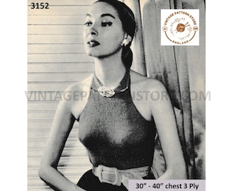 50s Halter Neck Summer Top Knitting Pattern 30-40" Bust (PDF Pattern)