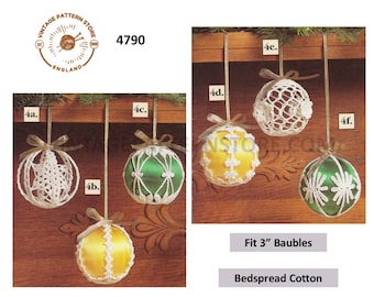 90s vintage crochet Christmas baubles & covers tree decoration ornament pdf crochet pattern 6 designs 3" diameter Instant PDF Download 4790