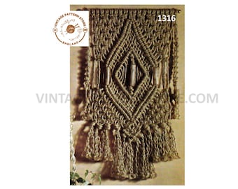 70s Vintage Macrame Wall Hanging Pattern, Beginners Easy Knots (PDF Pattern) 31" Long