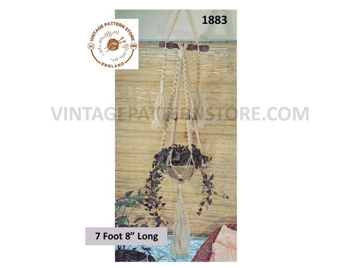 70s vintage macrame plant hanger pdf macrame pattern, 70s vintage retro indoor garden gardening 7 foot 8" Long Instant PDF download 1883