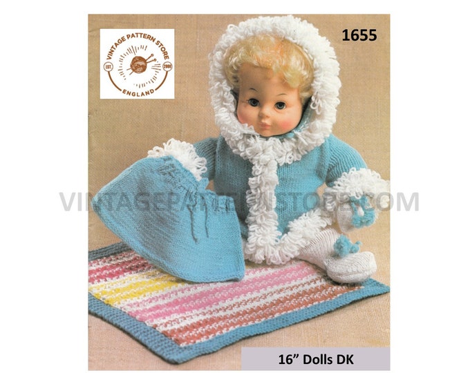 80s vintage 16" DK Baby Dolls clothes loopy jacket coat sweater jumper leggings and blanket pdf knitting pattern Instant PDF Download 1655