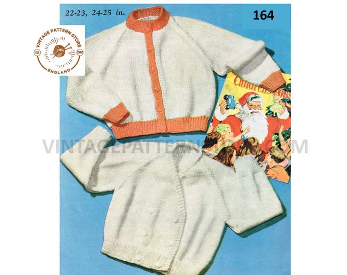 Baby Babies 60s vintage DK crossover double breasted wrap around raglan cardigan pdf knitting pattern 22" to 25" chest PDF Download 164