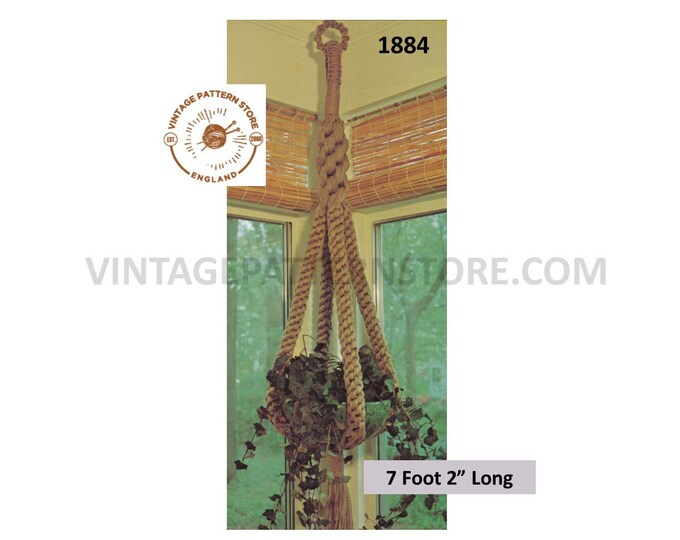 70s vintage easy to follow macrame plant hanger pdf macrame pattern, 70s vintage retro indoor garden gardening 7 foot 2" Long Download 1884