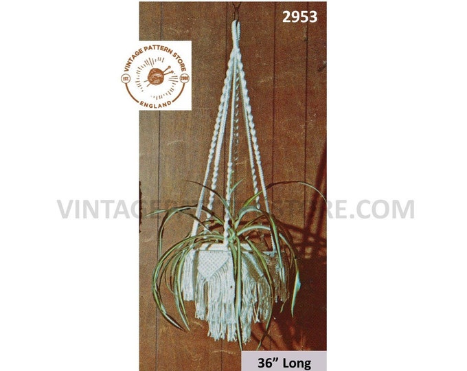 70s vintage macrame plant hanger pdf macrame pattern, 70s vintage retro Indoor garden gardening 36" Long Instant PDF download 2953