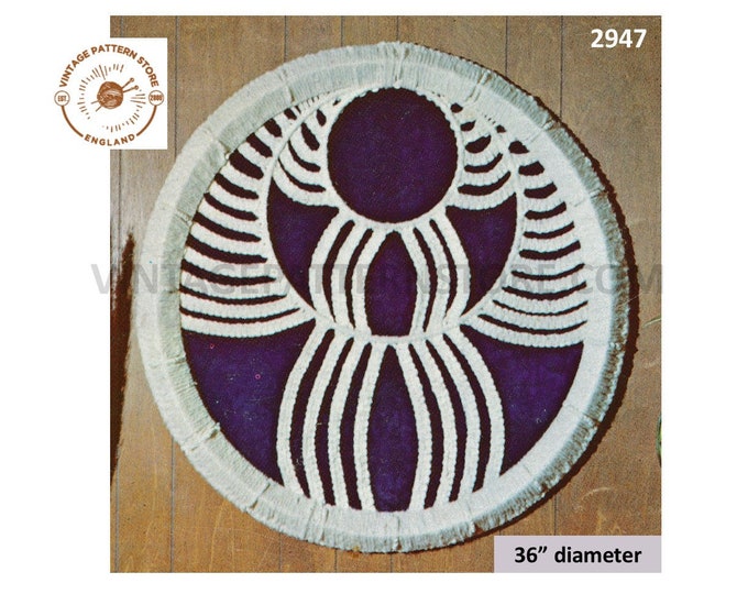 70s vintage easy to follow instructions circular round macrame wall hanging pdf macrame pattern 36" diamater Instant PDF download 2947