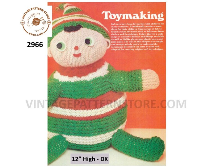 80s vintage easy to knit DK Christmas Holiday cuddly toy elf pixie pdf knitting pattern 12" high Instant PDF download 2966