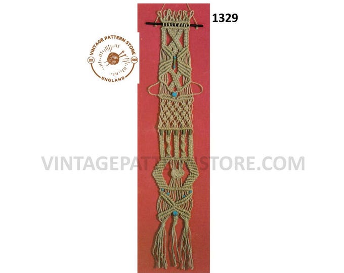 70s vintage easy to make macrame rectangular wall hanging pdf macrame pattern Instant PDF download 1329