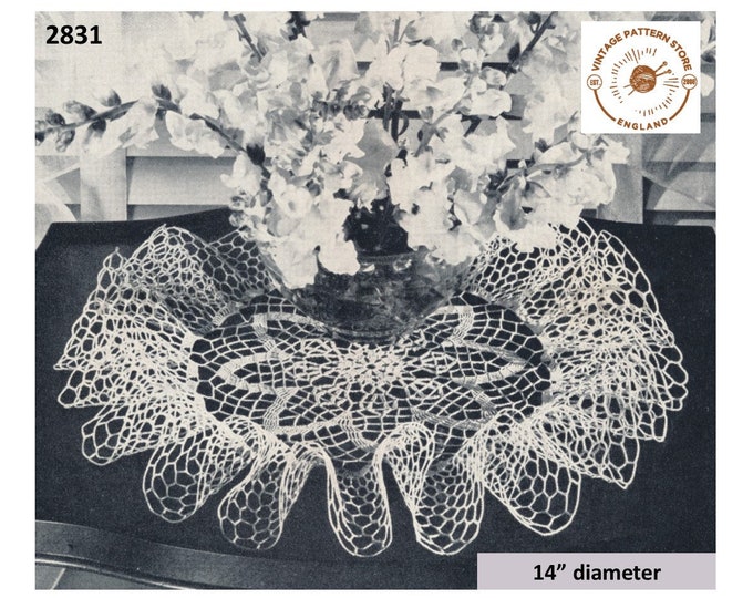 Ruffle edge doily crochet patterns, Floral doily patterns, 40s circular crochet doily patterns - 14" diameter - PDF download 2831