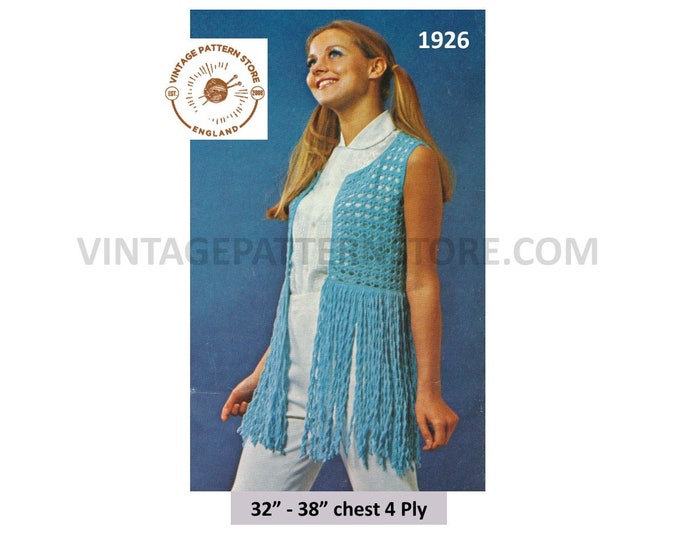 Ladies Womens 70s vintage 4 ply scoop neck bold lacy lace fringed bolero jacket pdf crochet pattern 32" to 38" chest Instant download 1926