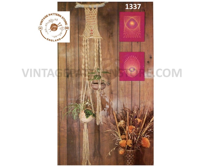 70s vintage double dual macrame plant hanger pdf macrame pattern, 70s vintage retro indoor garden gardening Instant PDF download 1337