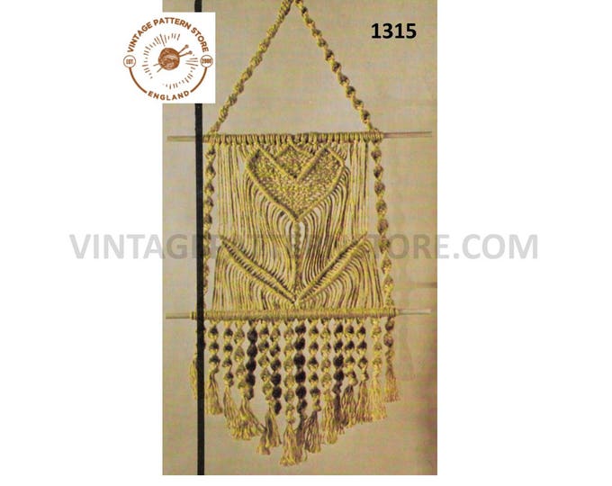 70s vintage simple and easy to make beginners macrame wall hanging pdf macrame pattern 22" Long Instant PDF download 1315